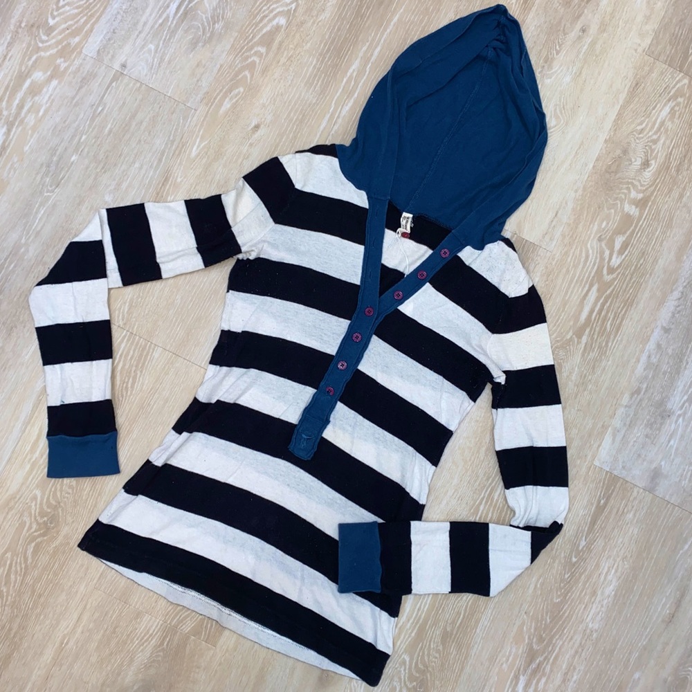 Free People Black and White Stripe Long Sleeve with Hood